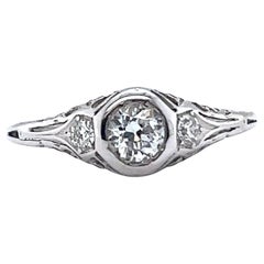 Art Deco Old European Cut Diamond Platinum Filigree Engagement Ring