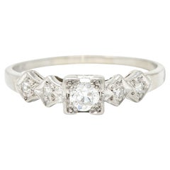 Art Deco Old European Cut Diamond Platinum Foliate Vintage Engagement Ring