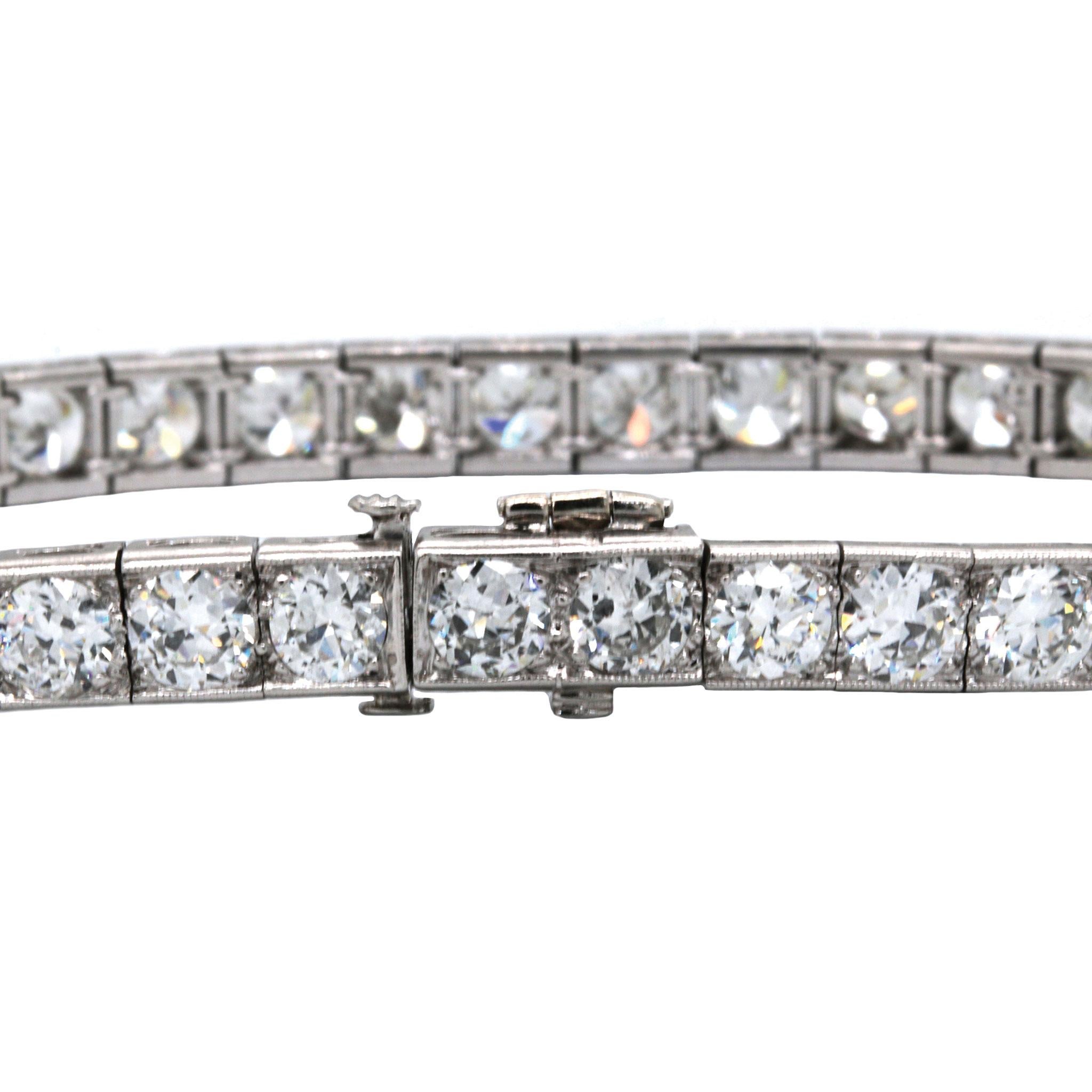 Art Deco Old European Cut Diamond Platinum Line Bracelet In Good Condition In Seattle, WA
