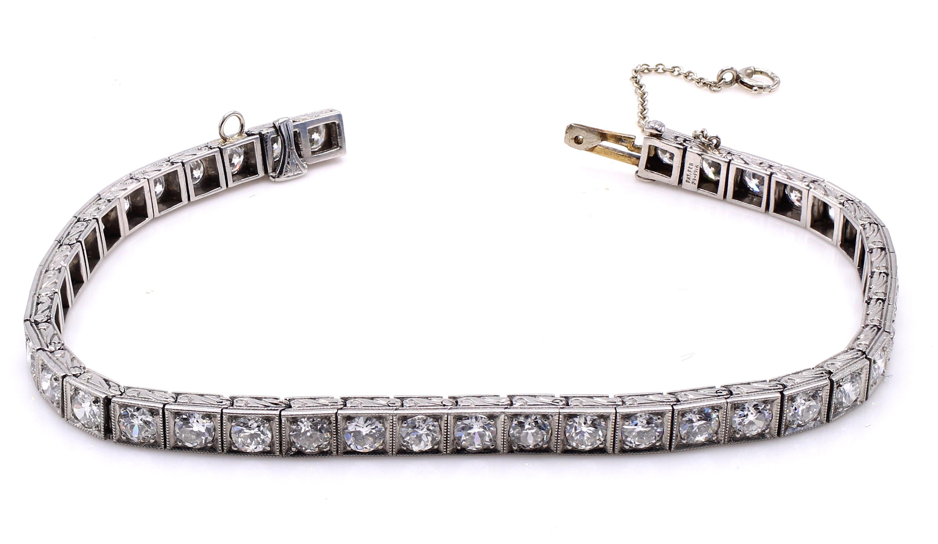 Art Deco Old European Cut Diamond Platinum Line Armband (Art déco)