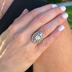 Art Deco Old European Cut Diamond Platinum Oval Cocktail Estate Ring 2.75 Ctw