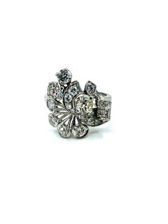 Art Deco Old European Cut Diamond Platinum Peacock Cocktail Ring