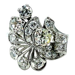 Art Deco Old European Cut Diamond Platinum Peacock Cocktail Ring