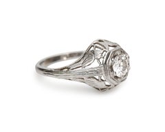 Art Deco Old European Cut Diamond Platinum Solitaire Engagement Carved Love Bird