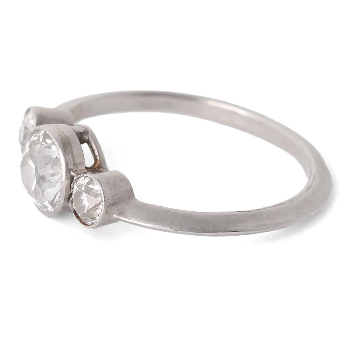 Art Deco Old European Cut Diamond Platinum Three Stone Ring 1