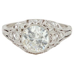 Art Deco Old European Cut Diamond Platinum Tulip Vintage Engagement Ring