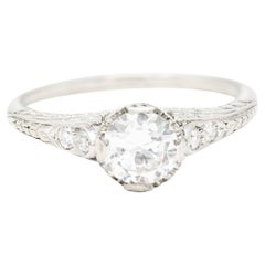 Art Deco Old European Cut Diamond Platinum Tulip Wheat Engagement Ring GIA