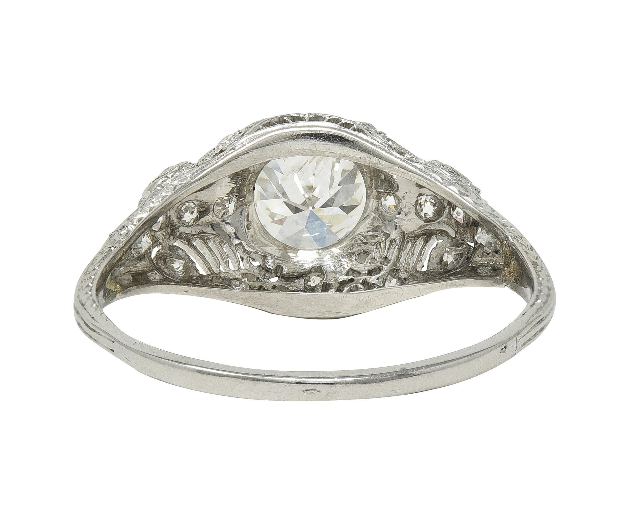 Art Deco Old European Cut Diamant Platin Vintage Bombé Weizen Verlobungsring im Zustand „Hervorragend“ im Angebot in Philadelphia, PA