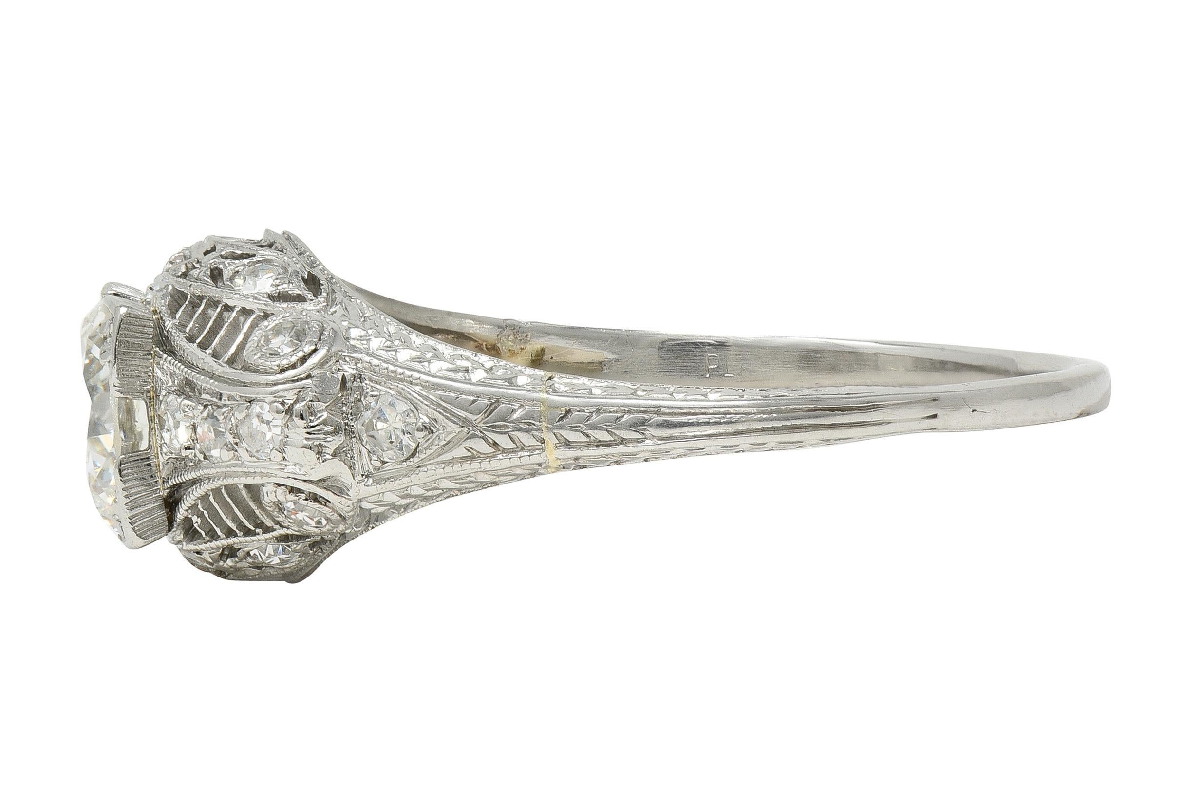 Art Deco Old European Cut Diamant Platin Vintage Bombé Weizen Verlobungsring Damen im Angebot