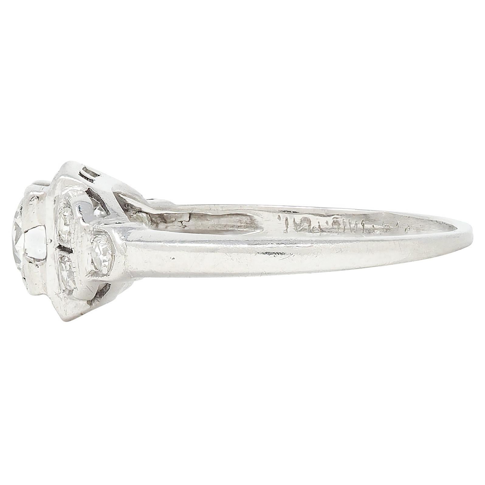 Anello di fidanzamento vintage in platino con diamante vecchio taglio europeo Art of Vintage In condizioni ottime in vendita a Philadelphia, PA