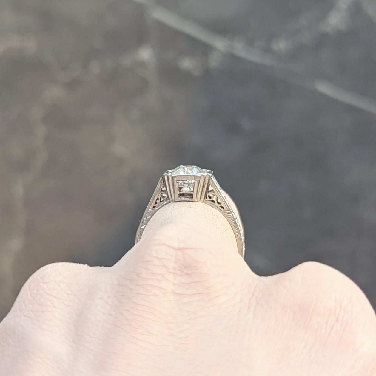Art Deco Old European Cut Diamond Platinum Vintage Greek Key Verlobungsring 4