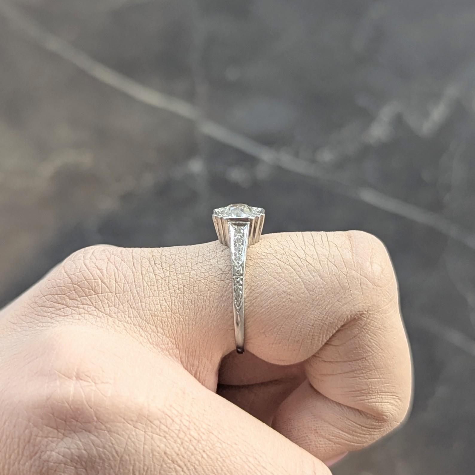 Art Deco Old European Cut Diamond Platinum Vintage Greek Key Verlobungsring 5