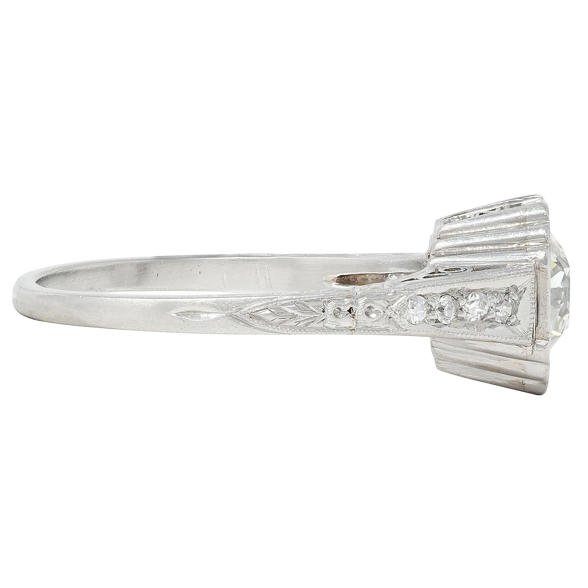 Art Deco Old European Cut Diamond Platinum Vintage Greek Key Verlobungsring (Alteuropäischer Schliff)