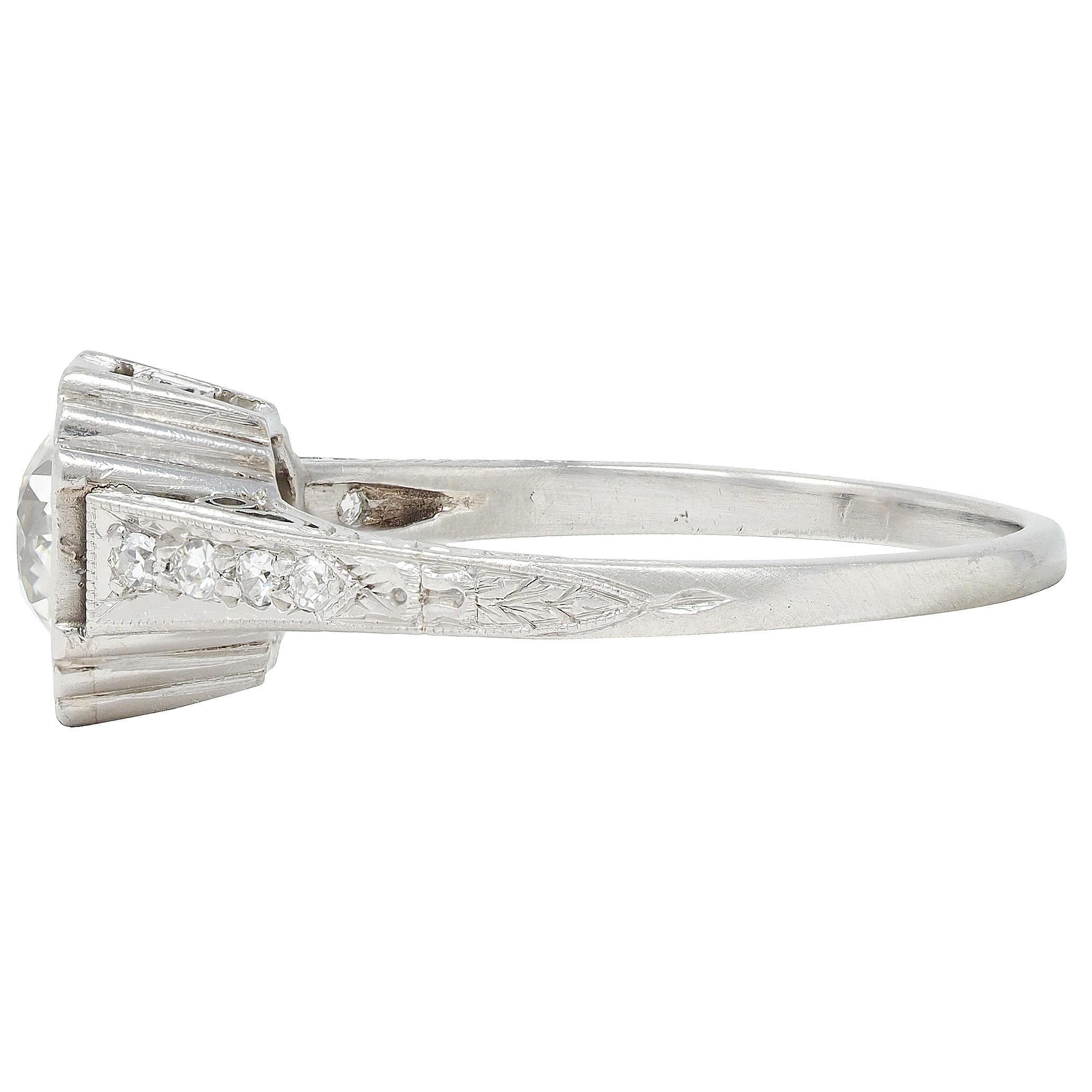 Art Deco Old European Cut Diamond Platinum Vintage Greek Key Verlobungsring für Damen oder Herren