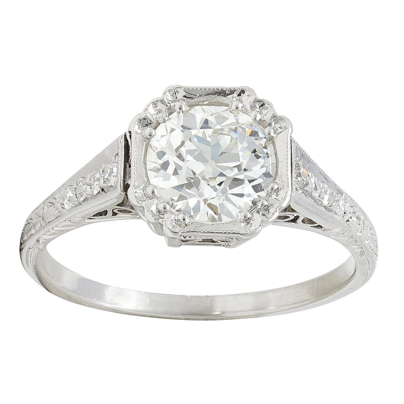 Art Deco Old European Cut Diamond Platinum Vintage Greek Key Verlobungsring 2