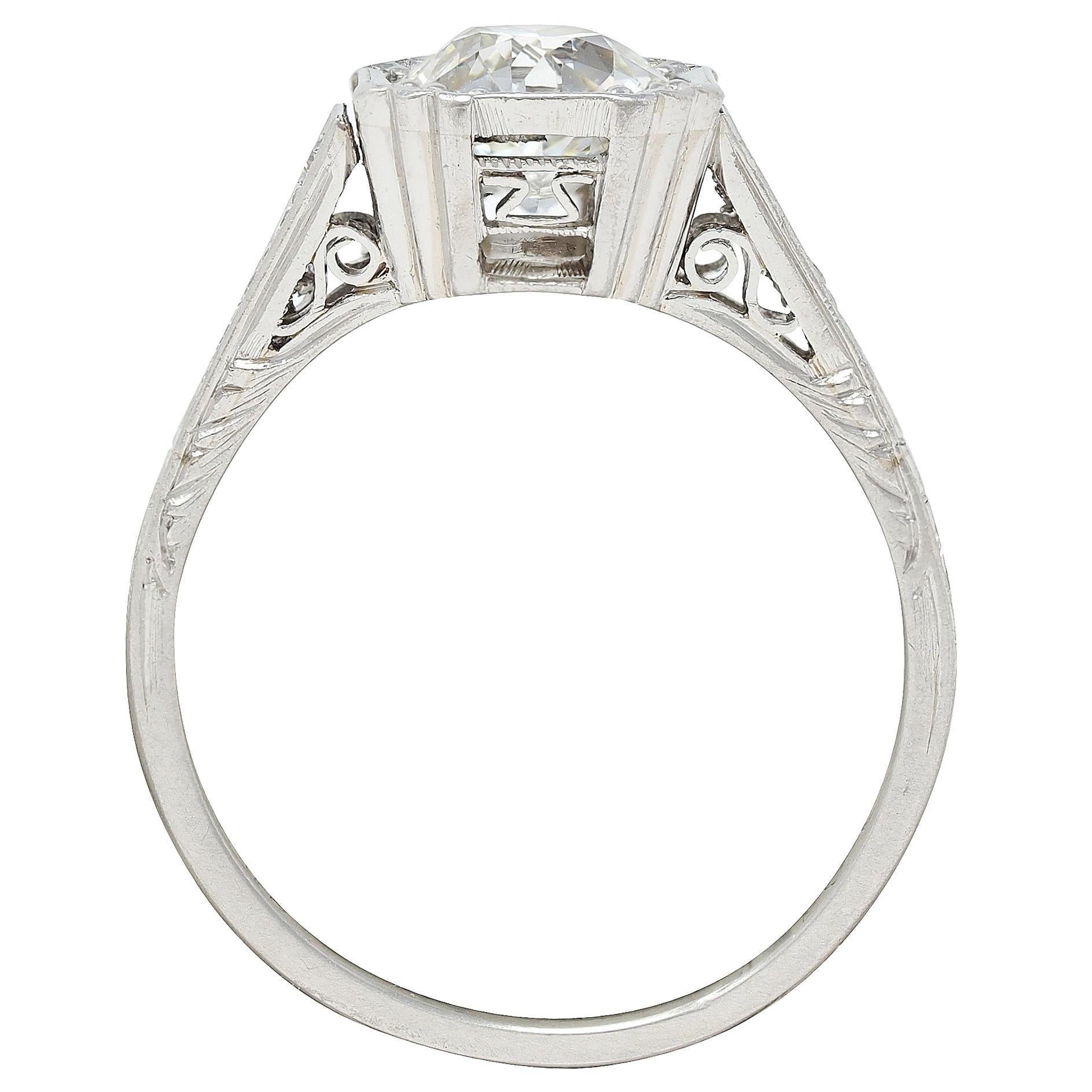 Art Deco Old European Cut Diamond Platinum Vintage Greek Key Verlobungsring 3