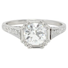 Art Deco Old European Cut Diamond Platinum Vintage Greek Key Verlobungsring