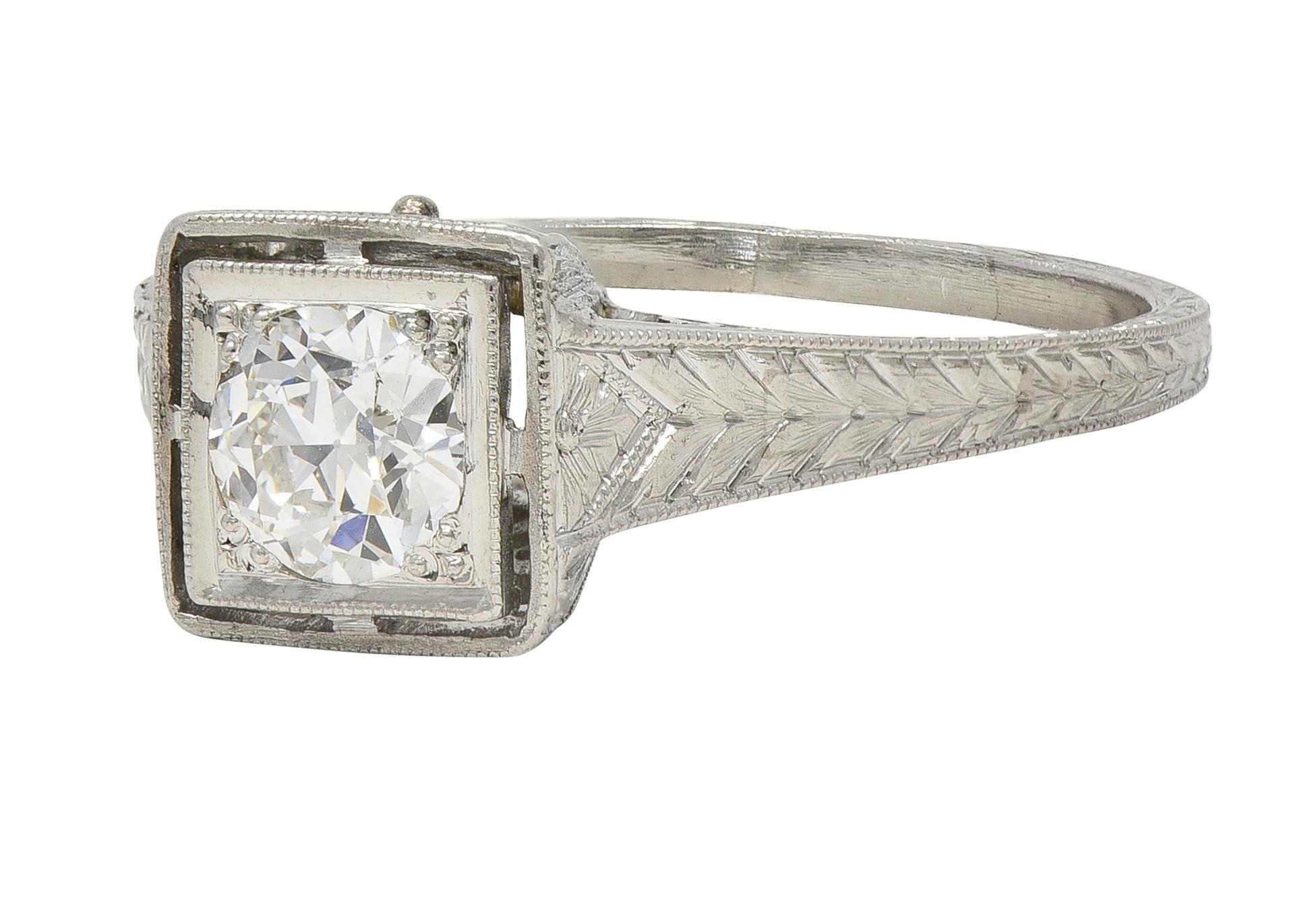 Anello di fidanzamento solitario in platino con diamante antico di taglio europeo Art of Vintage In condizioni ottime in vendita a Philadelphia, PA