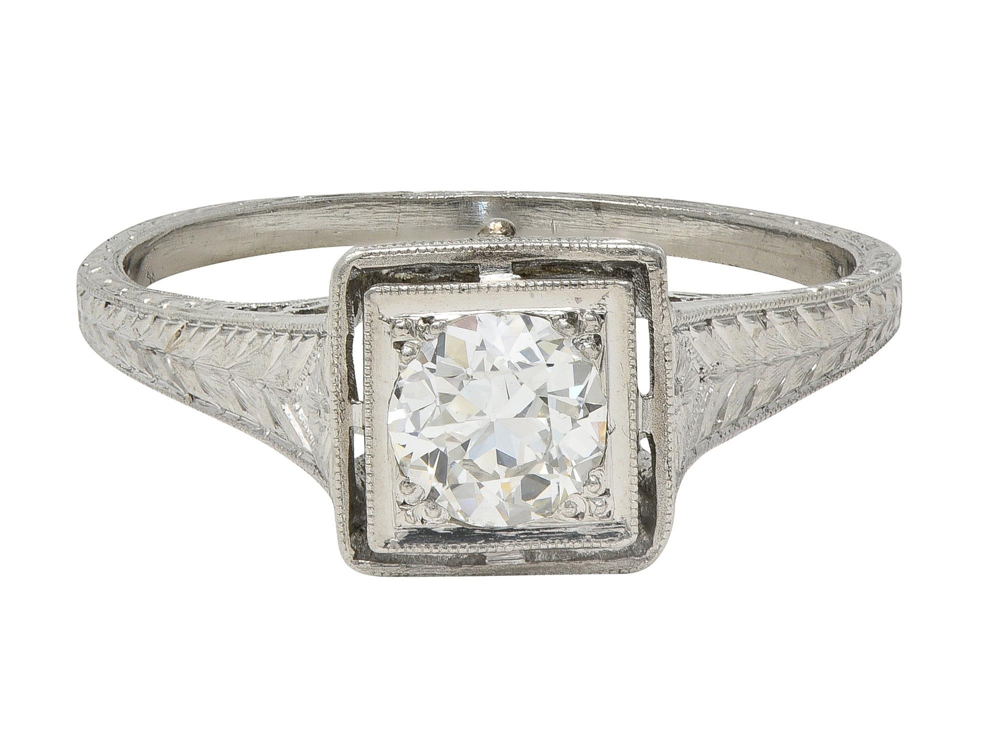 Art Decó Antiguo Diamante talla europea Anillo de compromiso solitario vintage en platino