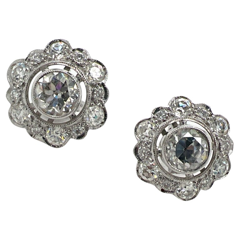 Art Deco Old European Cut Diamond Platinum Vintage Stud Earrings For ...