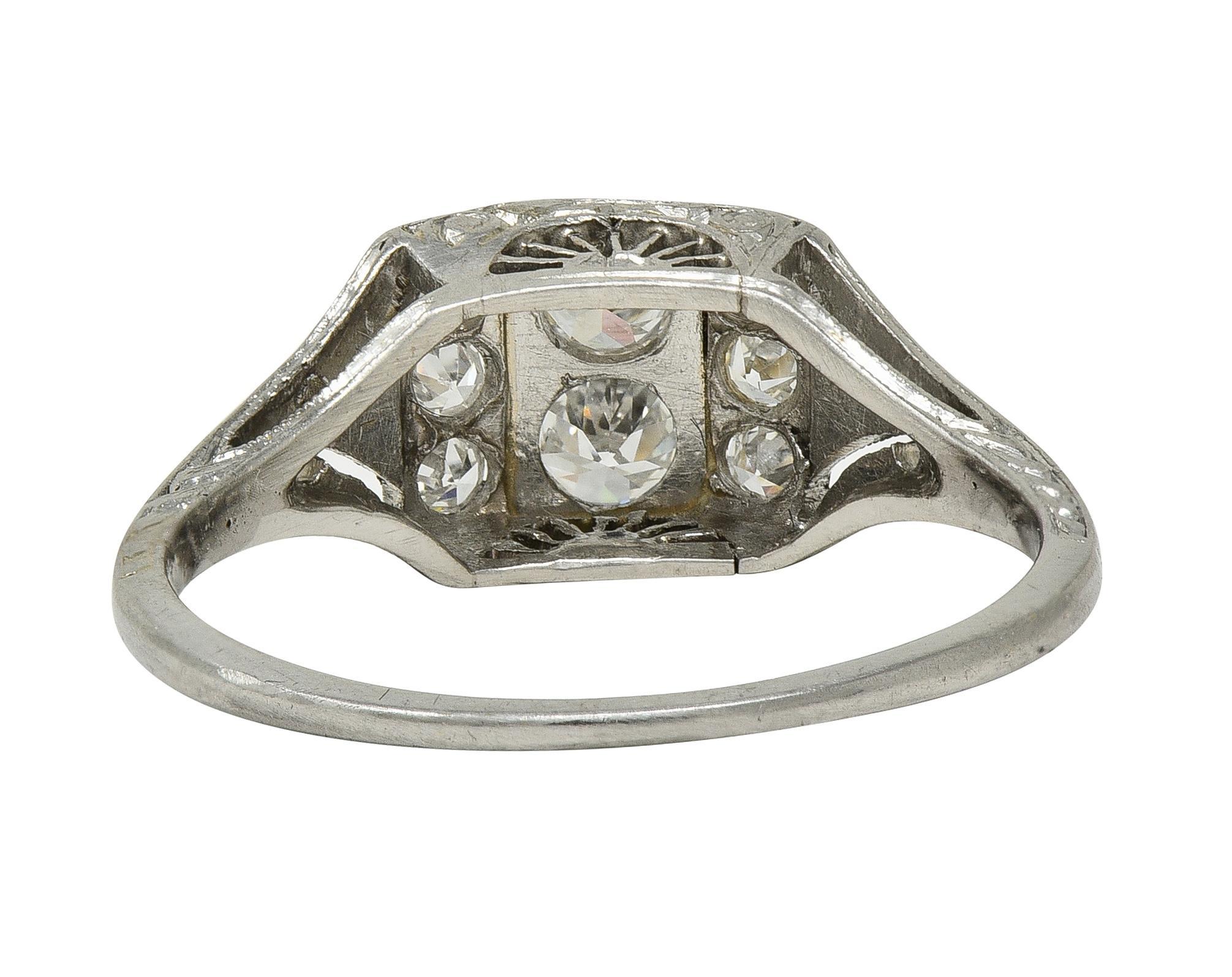 Women's Art Deco Old European Cut Diamond Platinum Vintage Wheat Cluster Dinner Ring For Sale