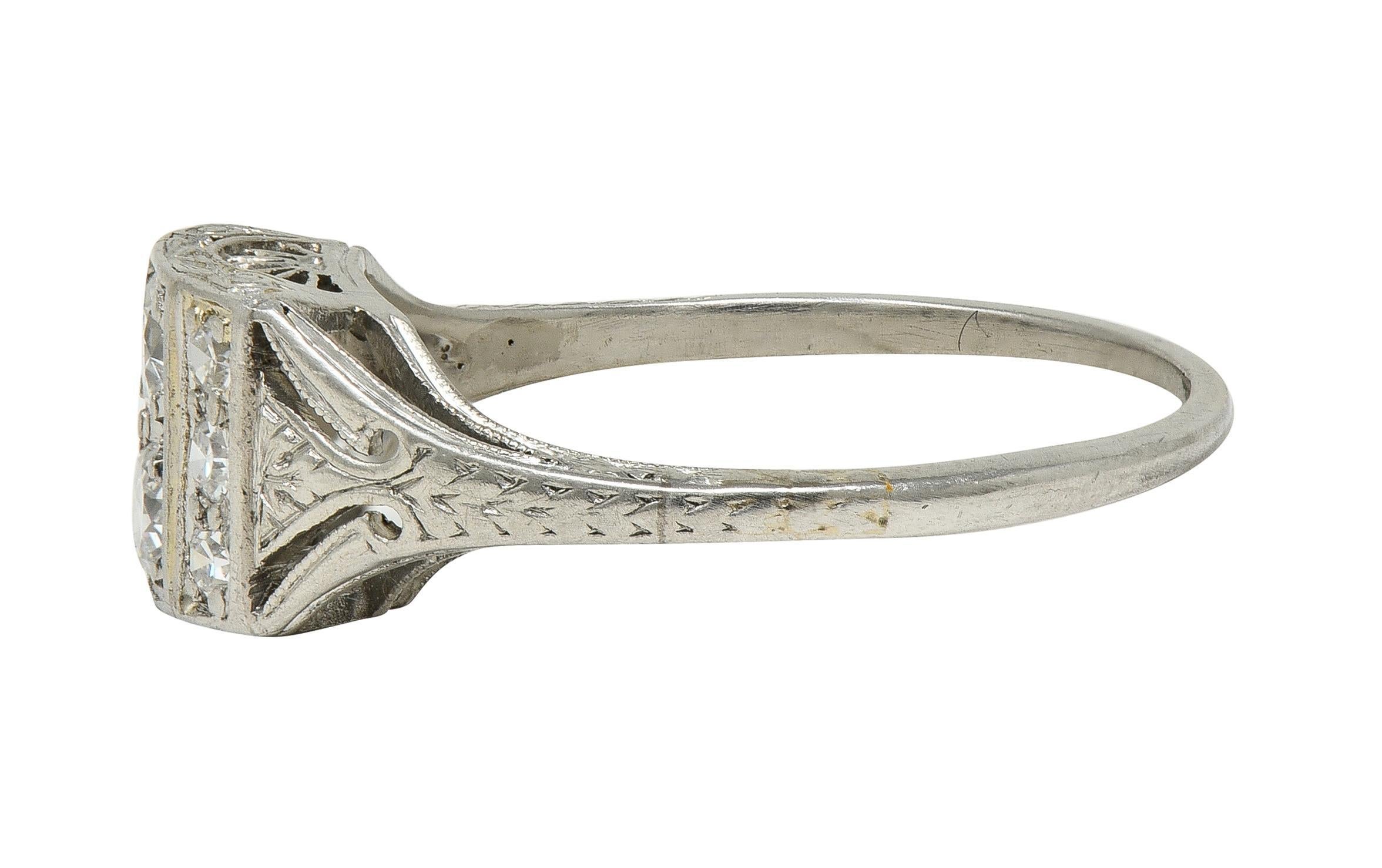 Art Deco Old European Cut Diamond Platinum Vintage Wheat Cluster Dinner Ring For Sale 1