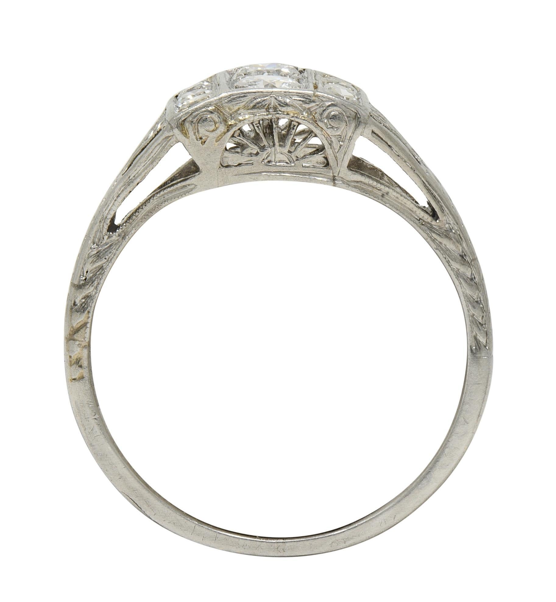 Art Deco Old European Cut Diamond Platinum Vintage Wheat Cluster Dinner Ring For Sale 2