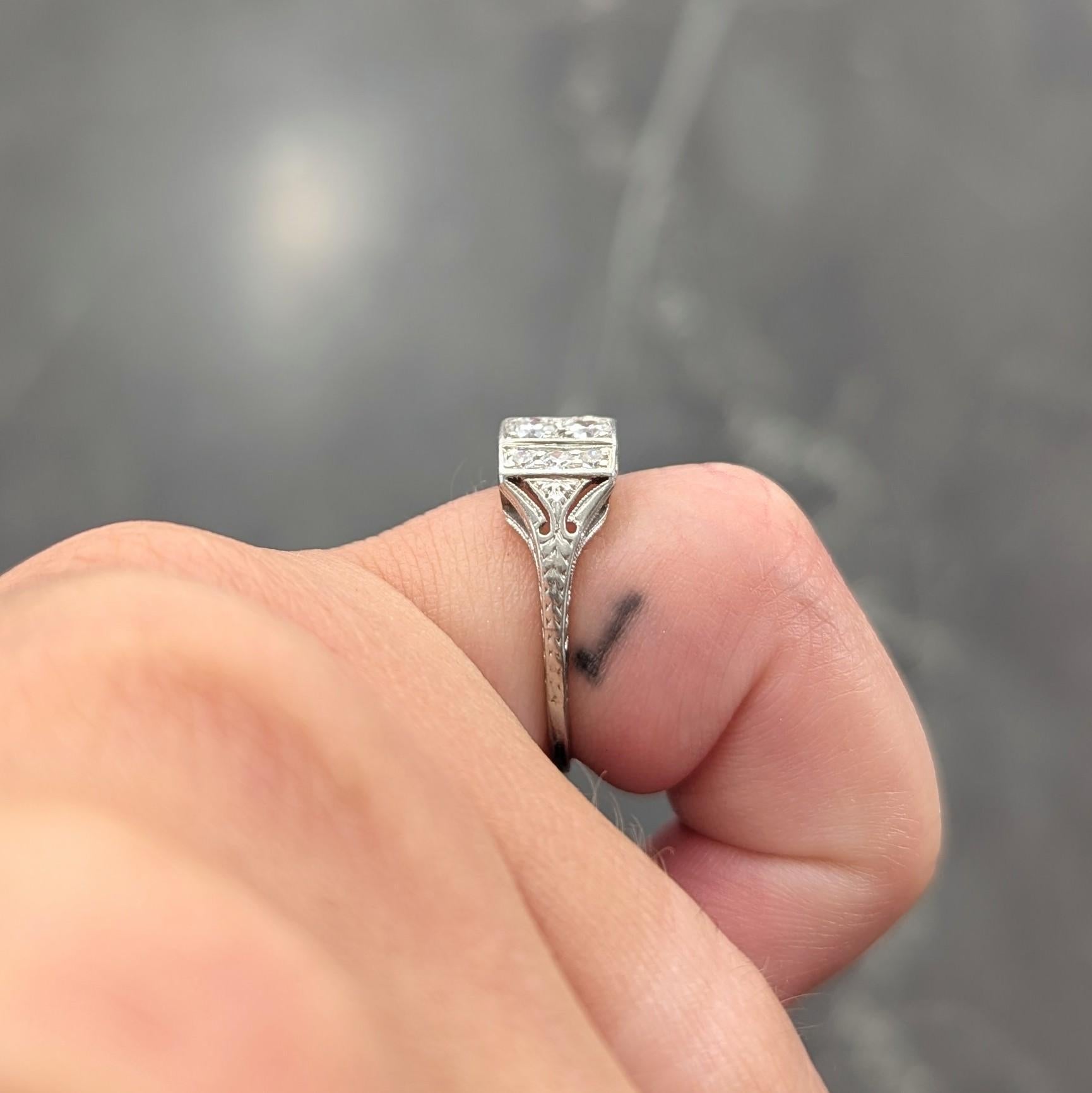 Art Deco Old European Cut Diamond Platinum Vintage Wheat Cluster Dinner Ring For Sale 5