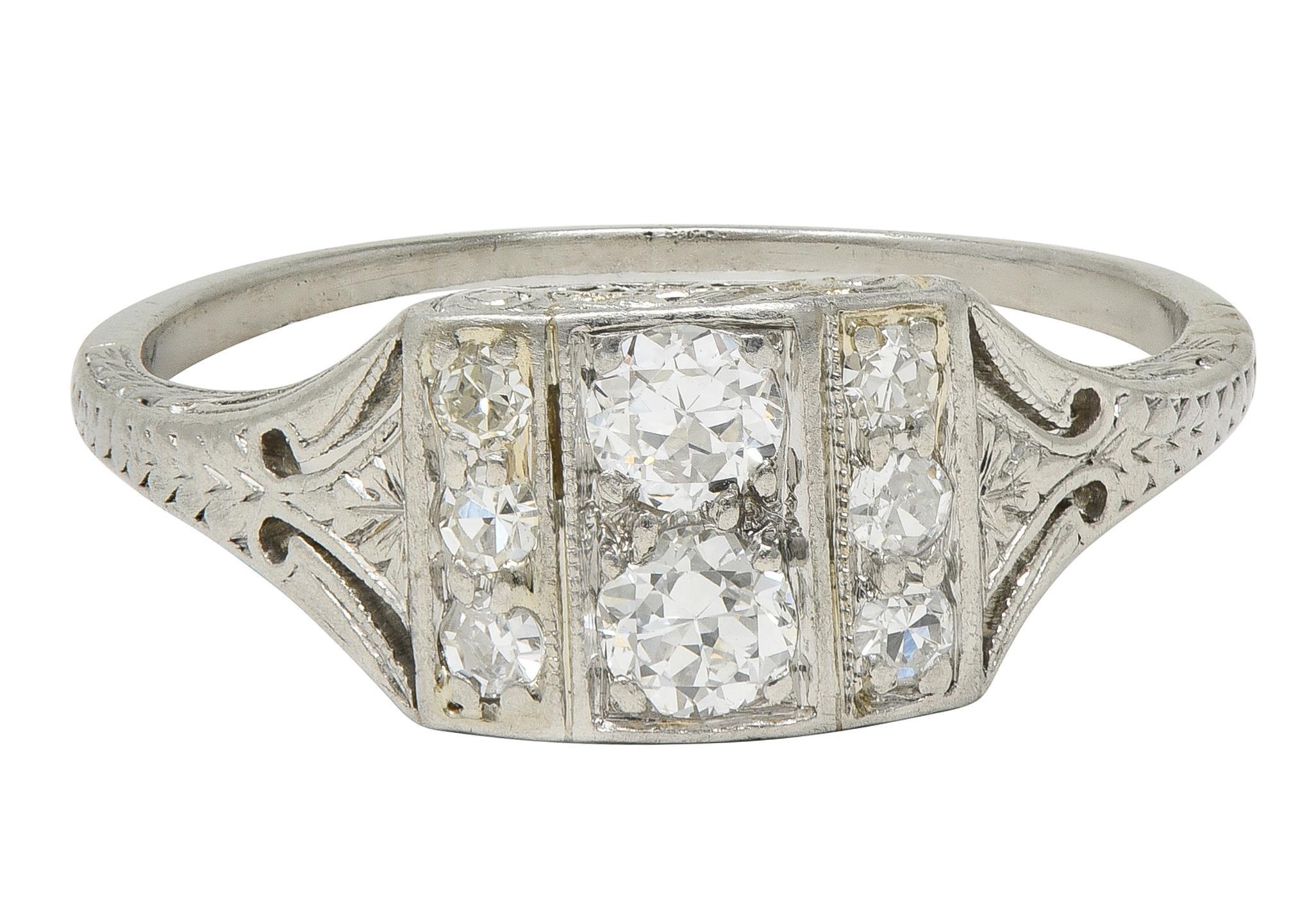 Art Deco Old European Cut Diamond Platinum Vintage Wheat Cluster Dinner Ring For Sale