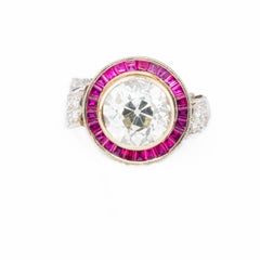 Art Deco Rose Cut Diamond Ruby Halo Engagement Ring