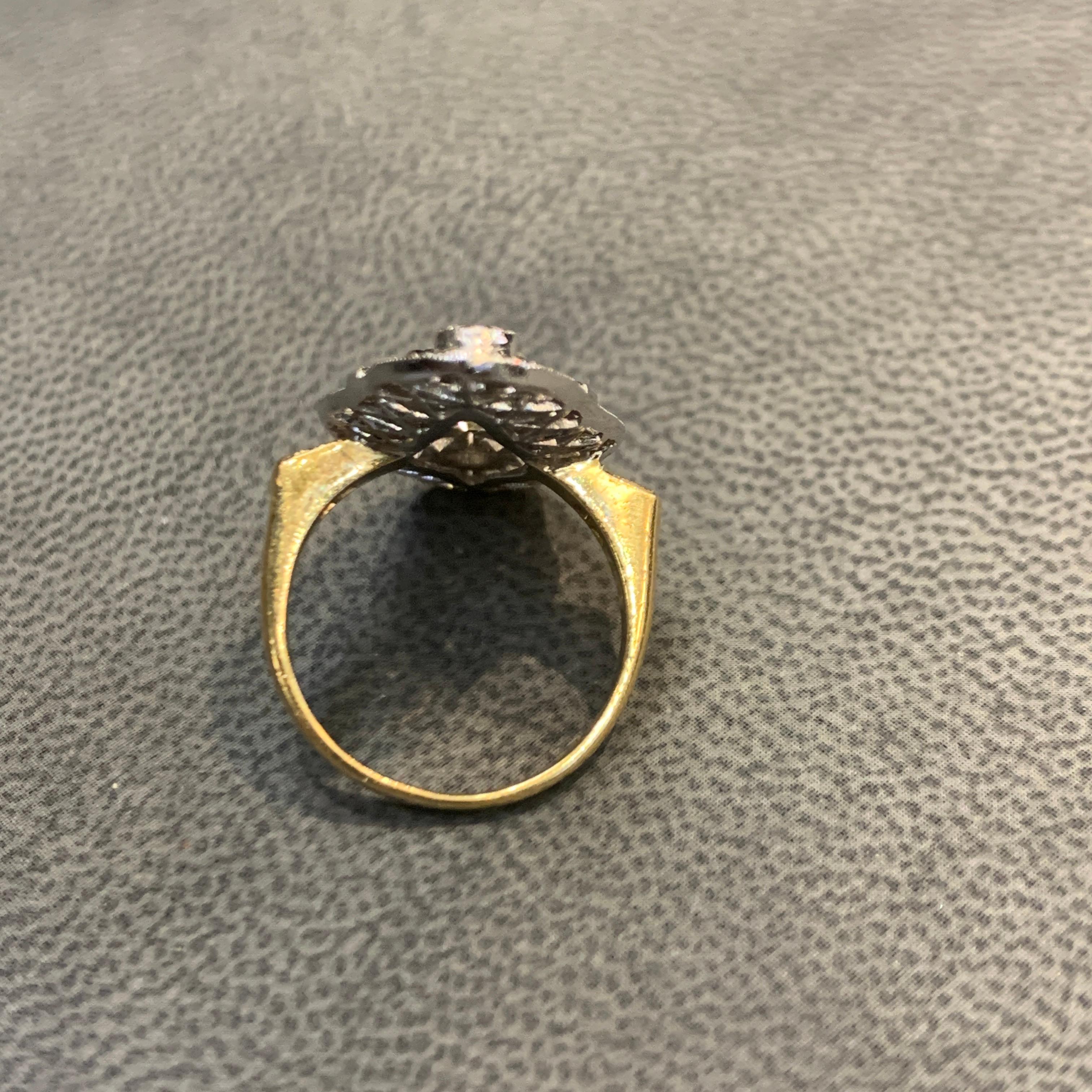 Anillo Art Déco Navette de Rubí y Diamante talla europea antigua en venta 1