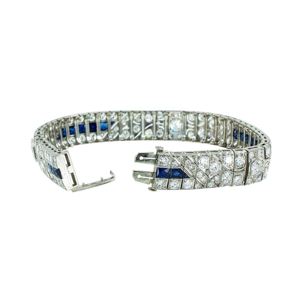 Art Deco Old European Cut Diamond Sapphire Platinum Bracelet 1