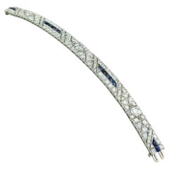 Art Deco Old European Cut Diamond Sapphire Platinum Bracelet