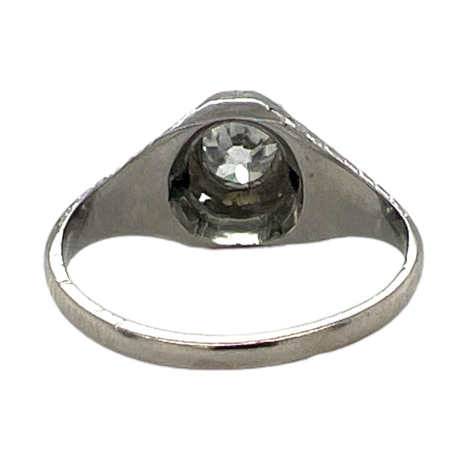 Art Deco Old European Cut Diamond Sapphire Platinum Estate Engagement Ring In Excellent Condition For Sale In Boca Raton, FL