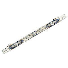 Art Deco Old European Cut Diamond Sapphire Platinum Line Bracelet