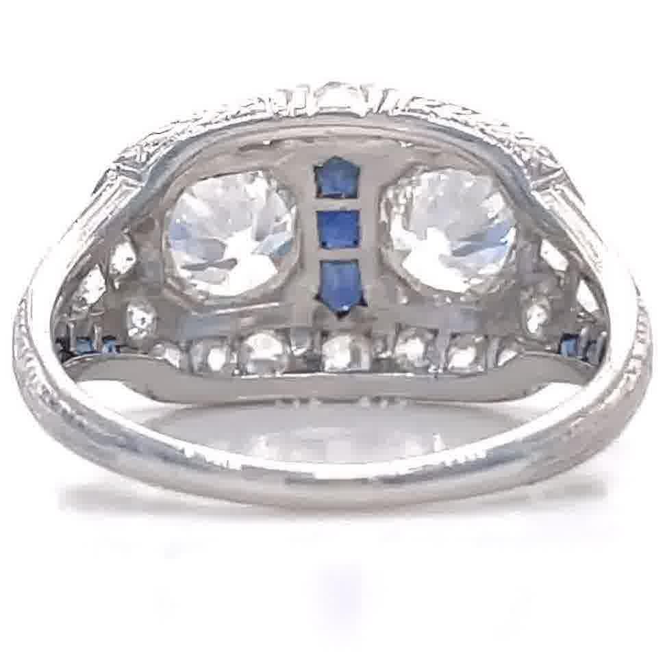Art Deco Old European Cut Diamond Sapphire Platinum Ring 1