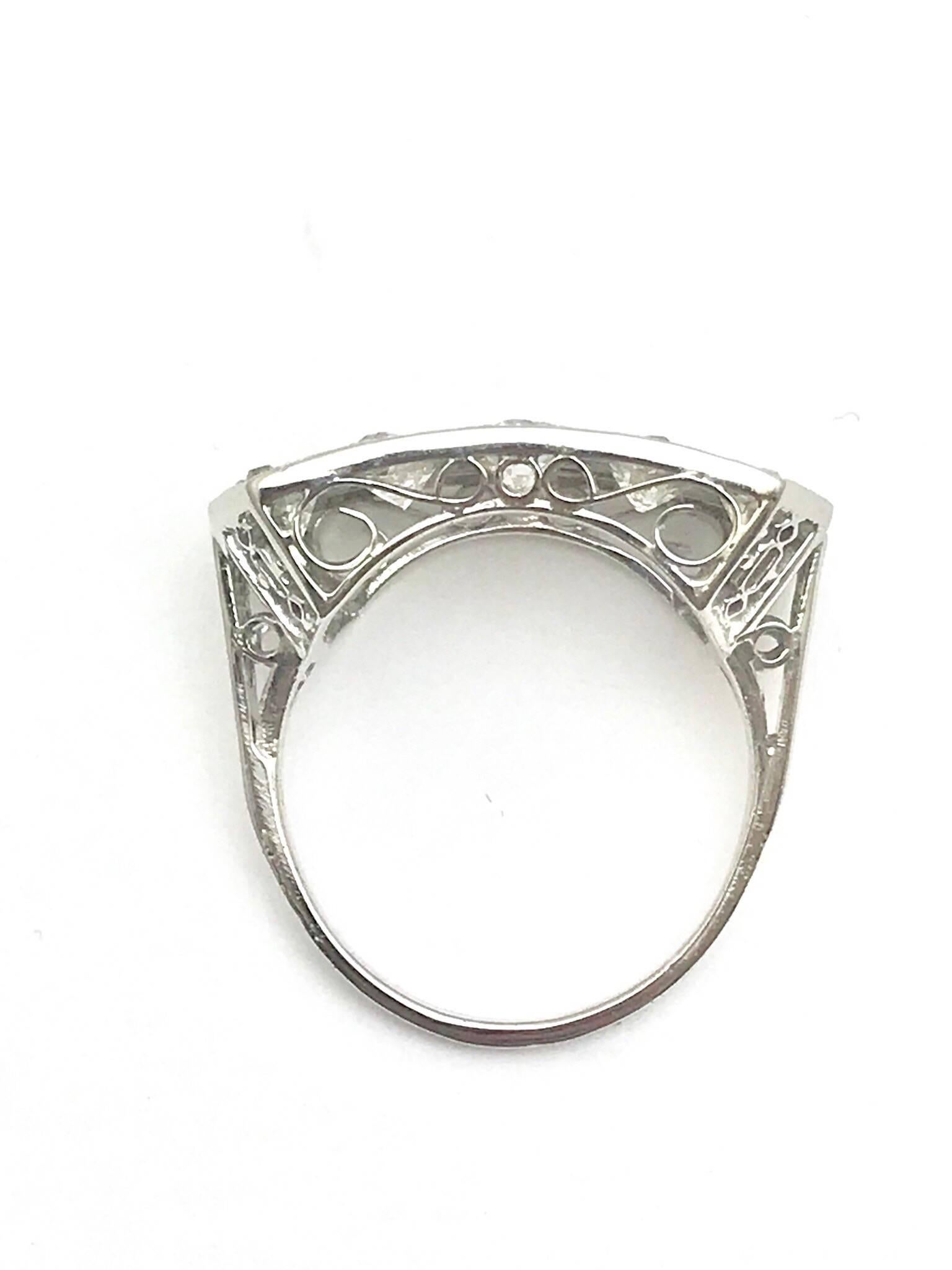 Women's or Men's Art Deco Old European Cut Diamond Three-Row Platinum Ring For Sale