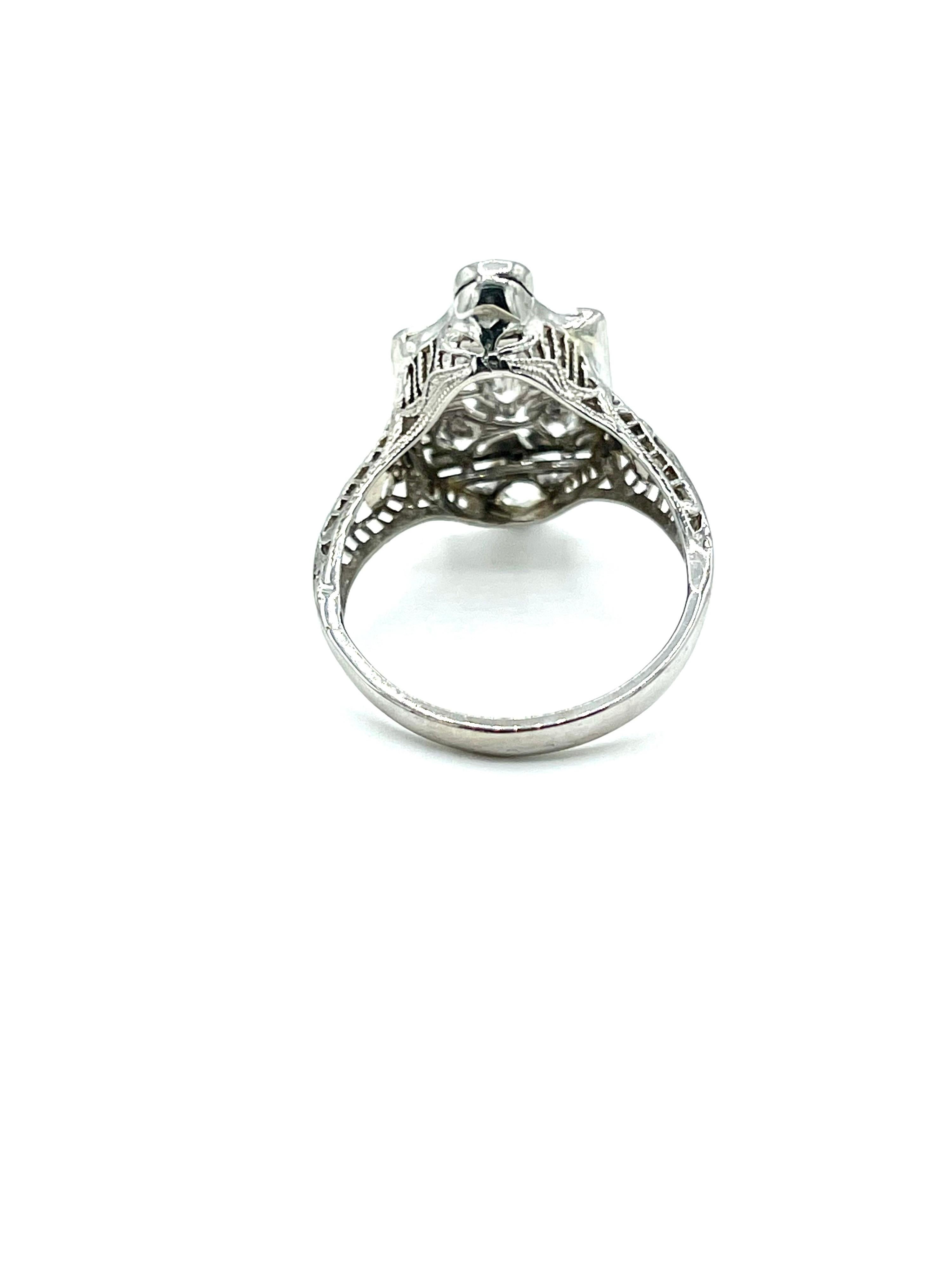 Art Deco Old European Cut Diamond White Gold Cocktail Ring For Sale 1