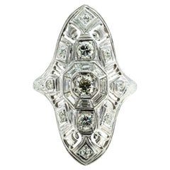 Art Deco Old European Cut Diamond White Gold Dinner Ring