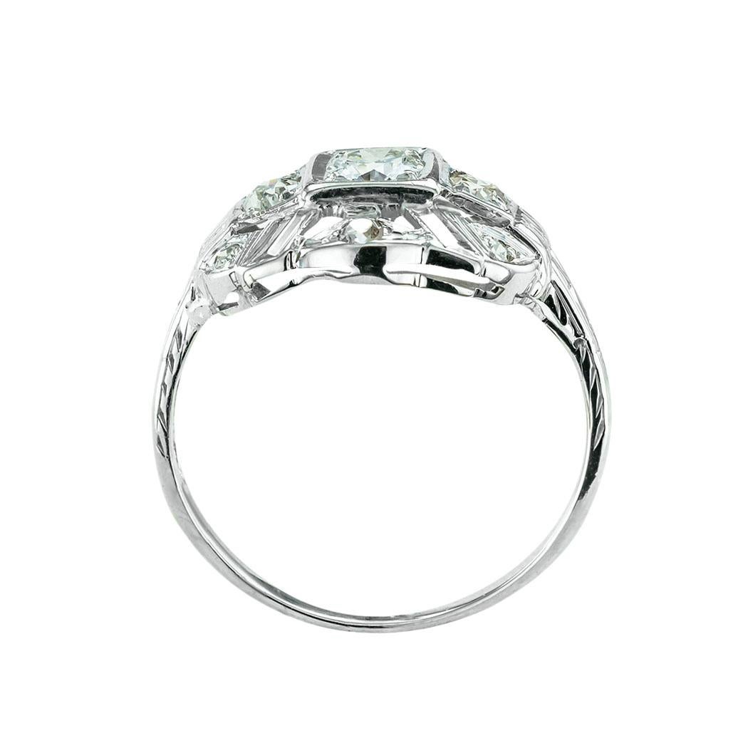 Art Deco Old European Cut Diamond White Gold Engagement Ring In Good Condition For Sale In Los Angeles, CA