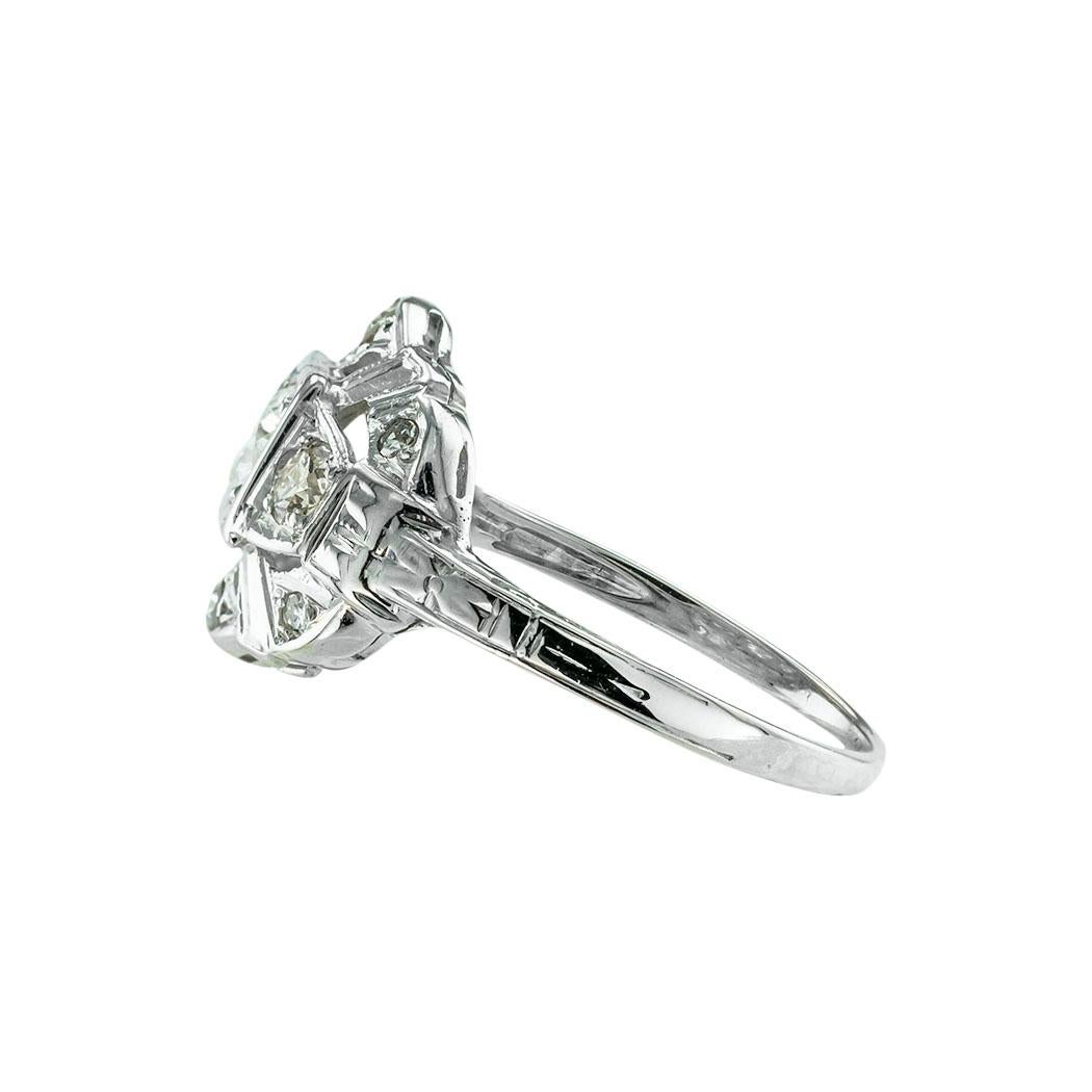 Art Deco Old European Cut Diamond White Gold Engagement Ring For Sale 1