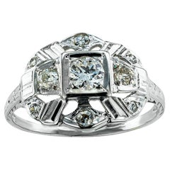 Art Deco Old European Cut Diamond White Gold Engagement Ring
