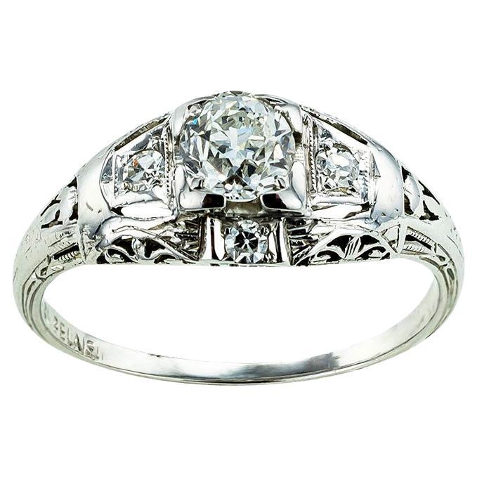 Art Deco Inspired Cushion Cut Diamond Engagement Ring at 1stDibs