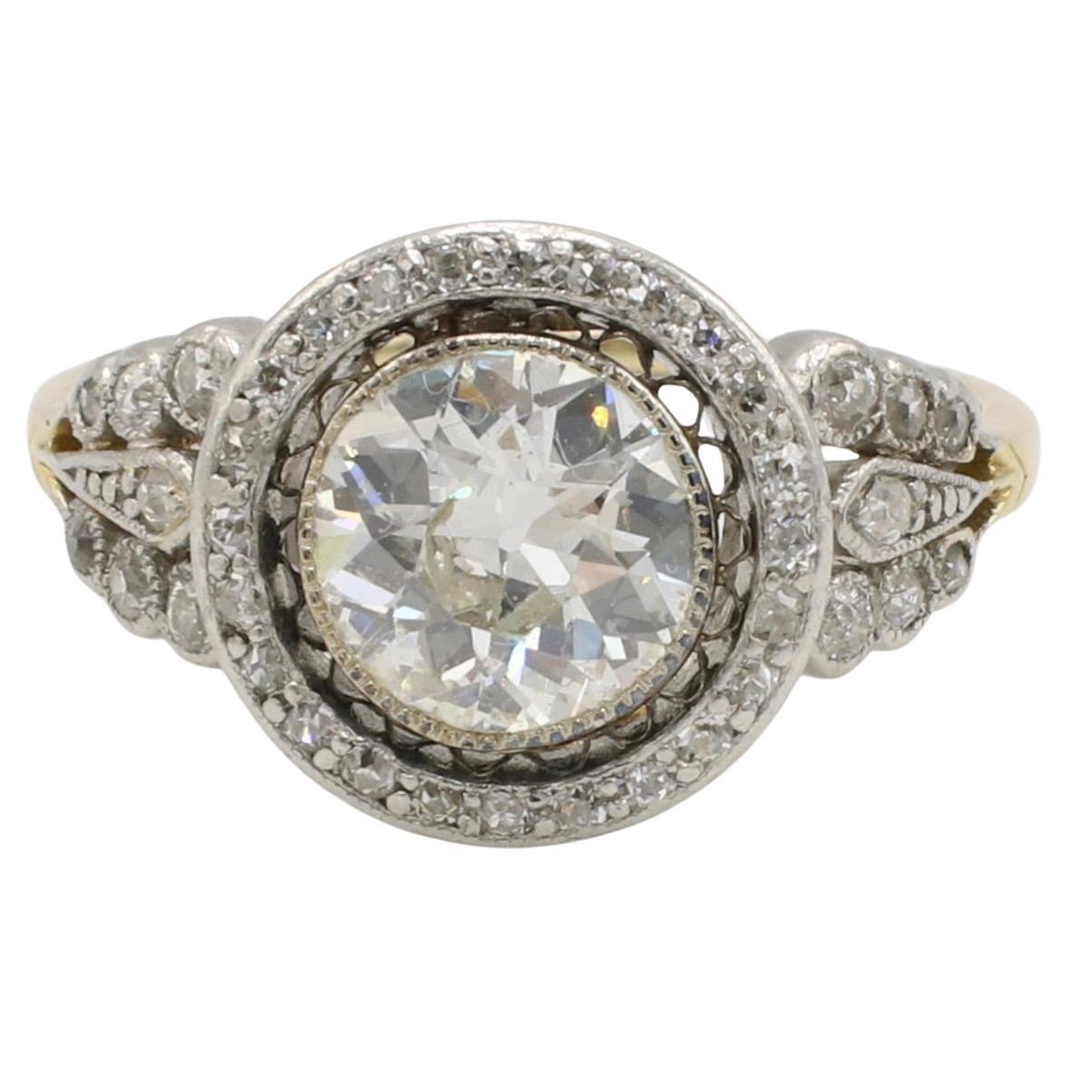 Art Deco Old European Cut Natural Diamond Engagement Ring In Good Condition In  Baltimore, MD