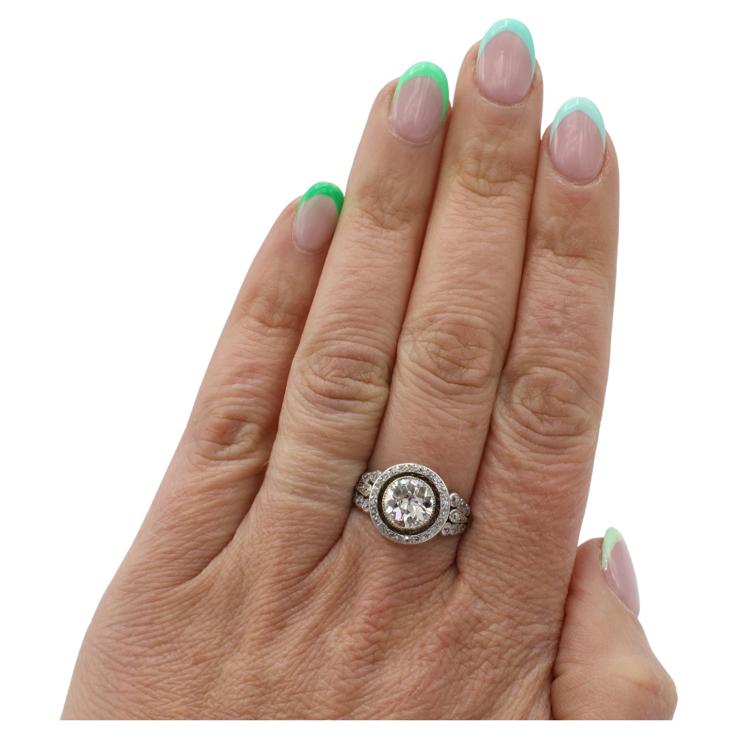 Art Deco Old European Cut Natural Diamond Engagement Ring 1
