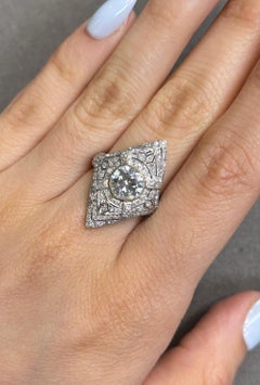 Art Deco Old European Cut Navette Diamond Ring
