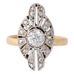 Art Deco Old European Cut Platinum 14k Yellow Gold Diamond Ring