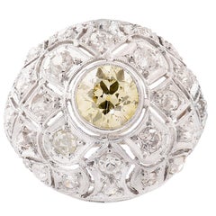 Art Deco Old European Cut Yellow Diamond Ring
