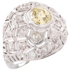 Art Deco Old European Cut Gelber Diamantring