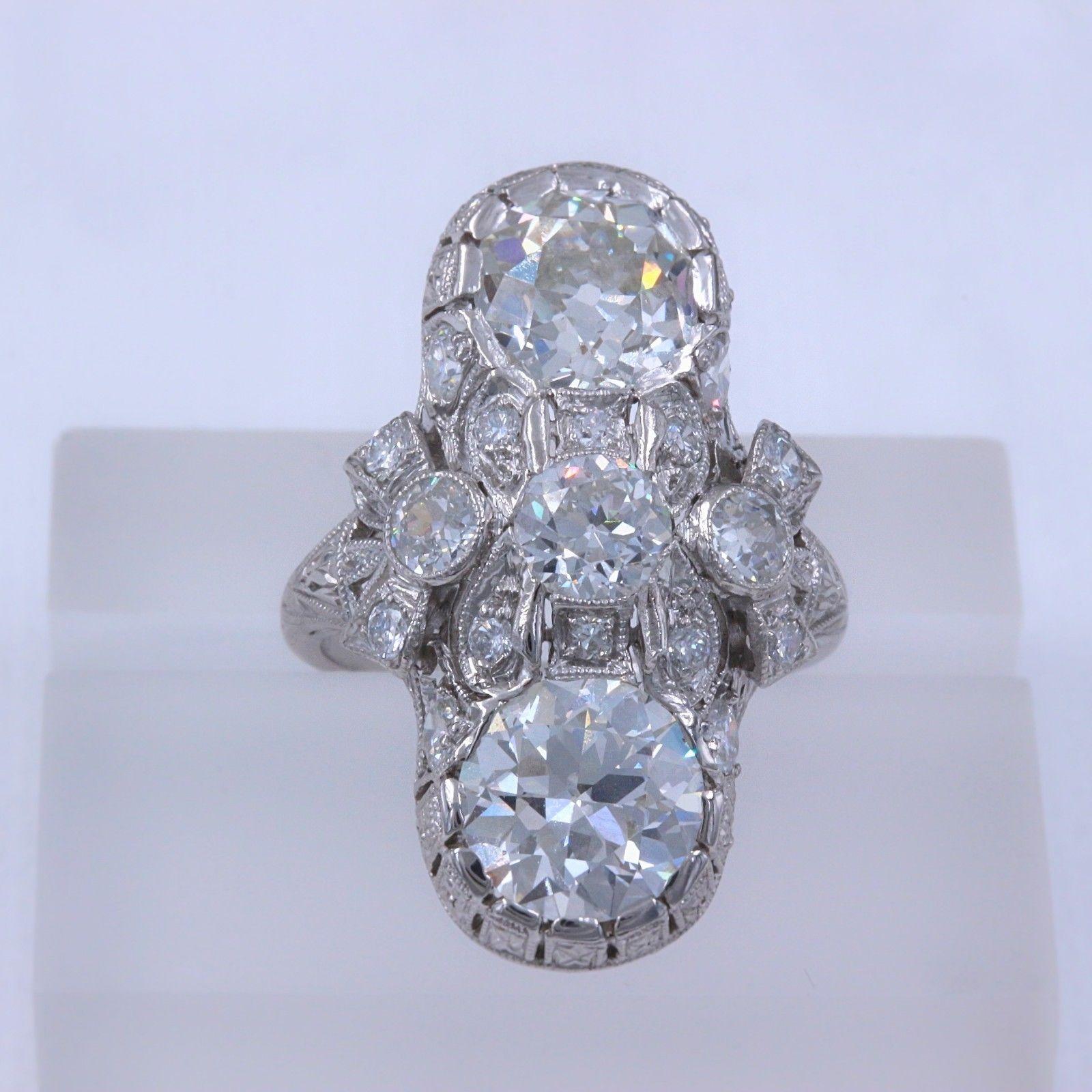 Art Deco Old European Cuts Platinum Diamond Ring 4.52 Carat GIA Certified 5